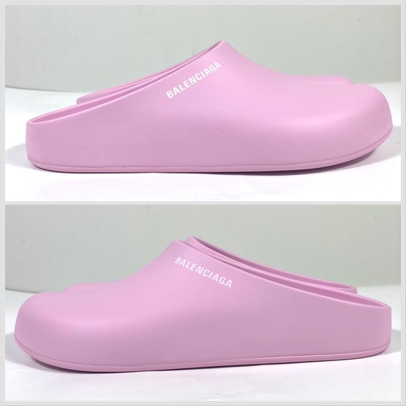 Balenciaga Pool Logo Closed Slides Clogs Pink Women Size 10 US NEW Matte Finish - Picture 8 of 14